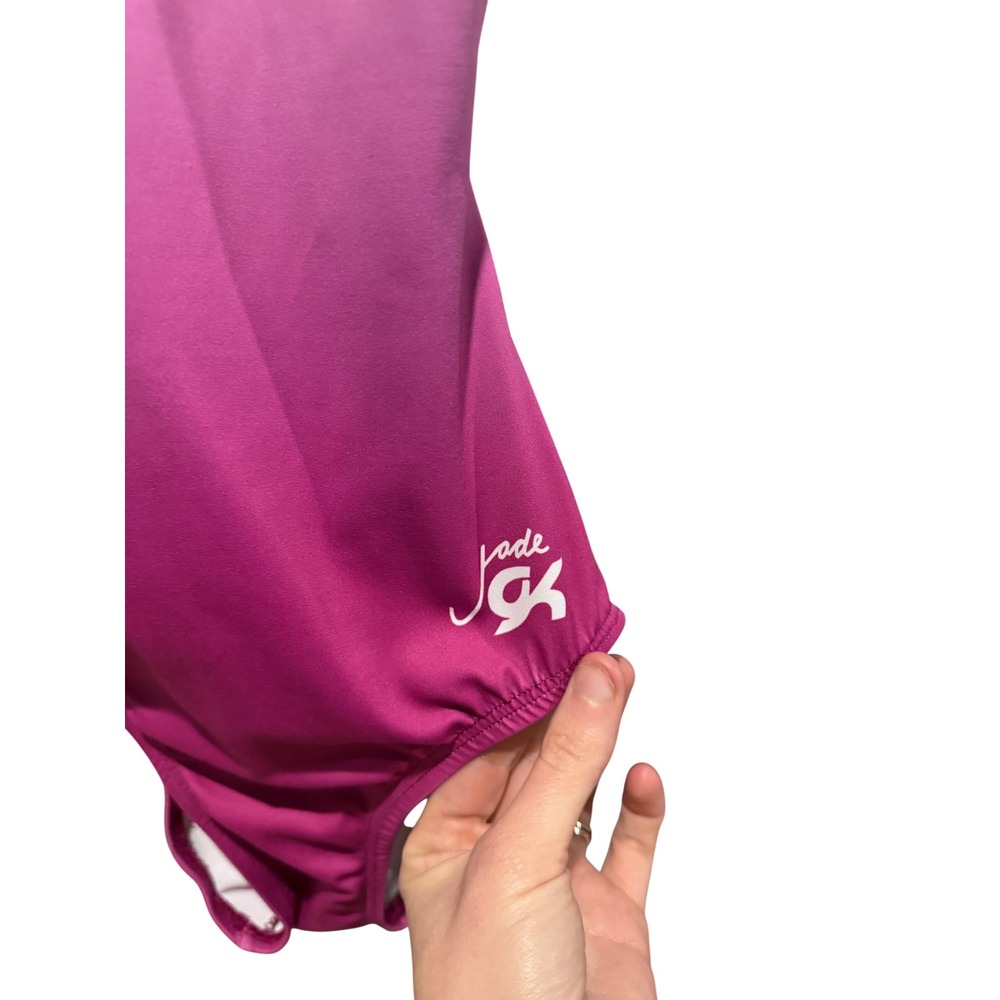 GK Elite Jade Carey Kids Gymnastics Leotard Pink Purple Ombre Mesh Back AXS - Picture 2 of 8